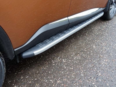 Пороги алюминиевые ТСС с накладкой серые для Nissan Murano № NISMUR16-19GR