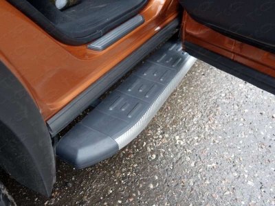 Пороги алюминиевые ТСС с накладкой серые для Nissan Murano 2016-2021