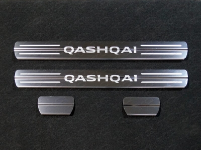 Накладки на пороги зеркальный лист надпись Qashqai 4 штуки ТСС для Nissan Qashqai 2019-2021