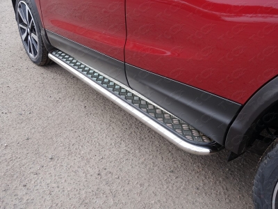 Пороги с площадкой алюминиевый лист 42 мм для Nissan Qashqai № NISQASH19-21