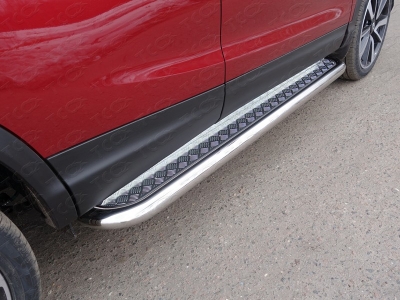 Пороги с площадкой алюминиевый лист 60 мм ТСС для Nissan Qashqai 2019-2021