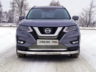 Защита передняя овальная с ДХО 75х42 мм ТСС для Nissan X-Trail T32 2018-2021