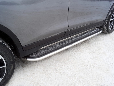 Пороги с площадкой алюминиевый лист 75х42 мм для Nissan X-Trail T32 № NISXTR18-30