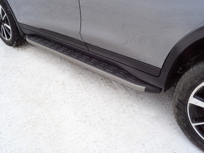 Пороги алюминиевые ТСС с накладкой серые для Nissan X-Trail T32 2019-2021