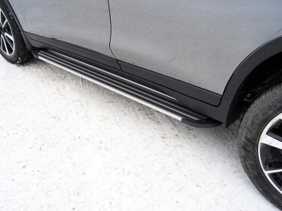 Пороги алюминиевые Slim Line Silver ТСС для Nissan X-Trail T32 2019-2021