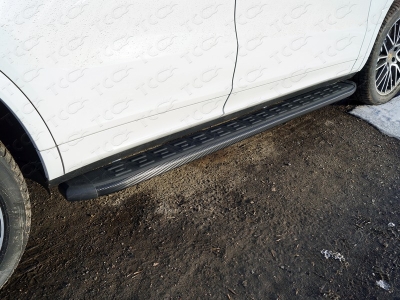 Пороги алюминиевые ТСС с накладкой чёрные для Porsche Cayenne Turbo 2018-2021