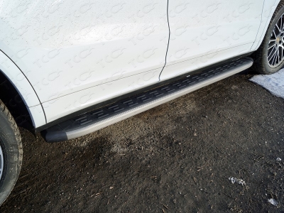 Пороги алюминиевые ТСС с накладкой серые для Porsche Cayenne Turbo 2018-2021