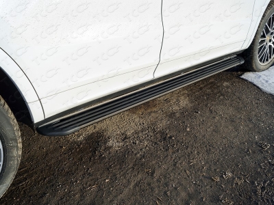 Пороги алюминиевые Slim Line Black для Porsche Cayenne Turbo № PORSCAY18-02B