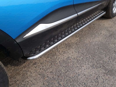 Пороги с площадкой алюминиевый лист 42 мм ТСС для Renault Kaptur 2016-2021