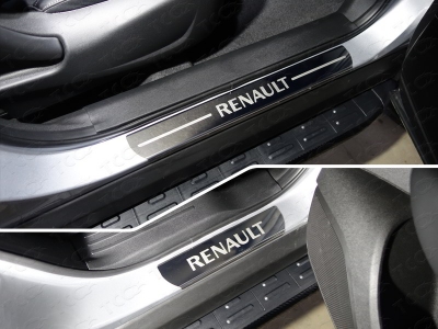 Накладки на пороги зеркальный лист надпись Renault 4 штуки ТСС для Renault Koleos 2018-2021