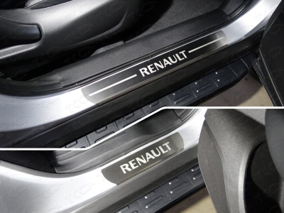 Накладки на пороги шлифованный лист надпись Renault 4 штуки ТСС для Renault Koleos 2018-2021