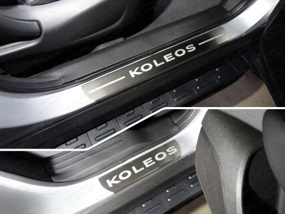 Накладки на пороги зеркальный лист надпись Koleos 4 штуки ТСС для Renault Koleos 2018-2021