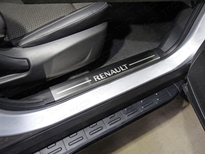 Накладки на пороги на пластик шлифованный лист надпись Renault 2 штуки ТСС для Renault Koleos 2018-2021
