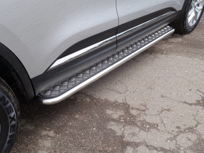 Пороги с площадкой алюминиевый лист 42 мм ТСС для Renault Koleos 2018-2021