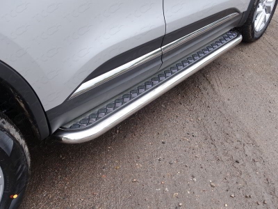 Пороги с площадкой алюминиевый лист 60 мм ТСС для Renault Koleos 2018-2021