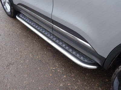 Пороги с площадкой алюминиевый лист 75х42 мм ТСС для Renault Koleos 2018-2021