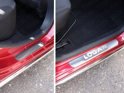 Накладки на пороги шлифованный лист надпись Logan 4 штуки для Renault Logan № RENLOG18-04