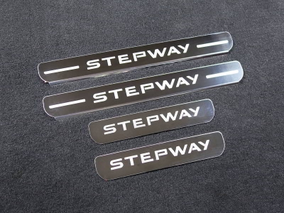 Накладки на пороги шлифованный лист надпись Stepway 4 штуки для Renault Sandero Stepway № RENSANST18-06