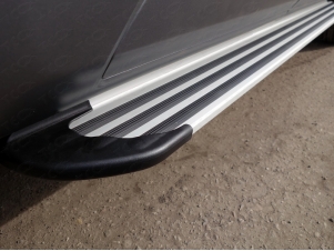 Пороги алюминиевые Slim Line Silver для Cadillac Escalade № CADESC15-20S