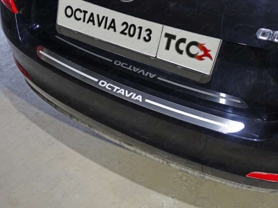 Накладка на задний бампер зеркальный лист надпись Octavia ТСС для Skoda Octavia A7 2013-2020