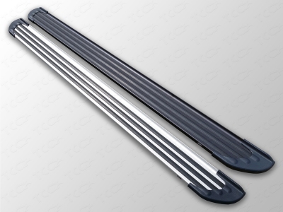 Пороги алюминиевые Slim Line Silver для Hyundai Santa Fe № HYUNSF11-14S