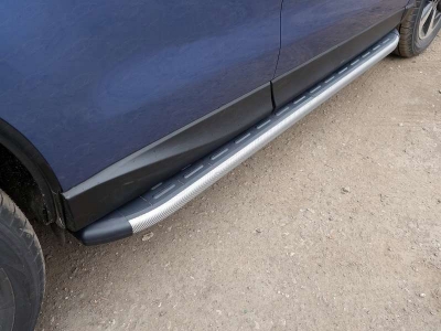 Пороги алюминиевые ТСС с накладкой серые для Subaru Forester 2016-2018