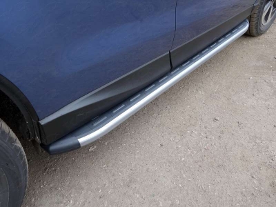 Пороги алюминиевые ТСС с накладкой серебристые для Subaru Forester № SUBFOR16-06SL