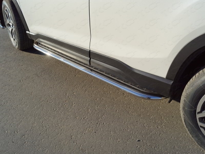Пороги с площадкой алюминиевый лист 75х42 мм ТСС для Subaru Forester SK 2018-2021