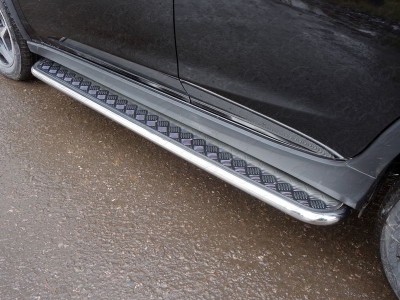 Пороги с площадкой алюминиевый лист 42 мм ТСС для Subaru XV 2017-2021