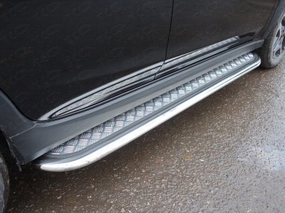 Пороги с площадкой алюминиевый лист 75х42 мм ТСС для Subaru XV 2017-2021