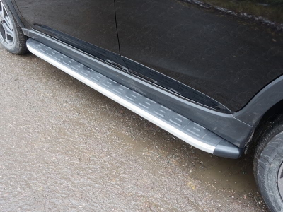 Пороги алюминиевые ТСС с накладкой для Subaru XV № SUBXV17-15AL