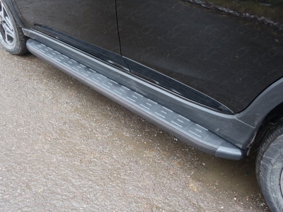 Пороги алюминиевые ТСС с накладкой чёрный карбон для Subaru XV 2017-2021