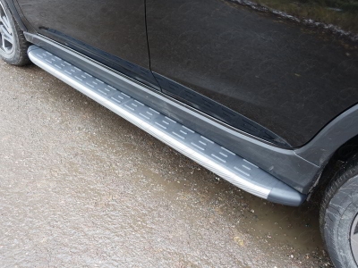 Пороги алюминиевые ТСС с накладкой серый карбон для Subaru XV 2017-2021