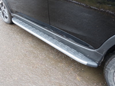 Пороги алюминиевые ТСС с накладкой серебрянный карбон для Subaru XV 2017-2021