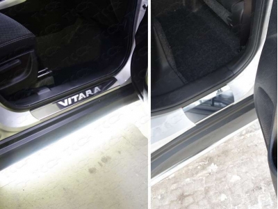 Накладки на пороги зеркальный лист надпись Vitara ТСС для Suzuki Vitara 2015-2021