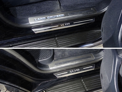 Накладки на пороги с гибом лист зеркальный надпись LC 200 4 штуки ТСС для Toyota Land Cruiser 200 2015-2021