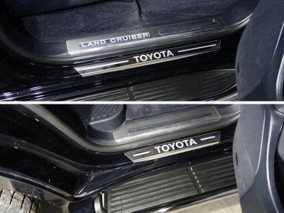 Накладки на пороги с гибом лист зеркальный надпись Toyota 4 штуки ТСС для Toyota Land Cruiser 200 2015-2021