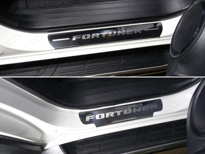 Накладки на пороги зеркальный лист надпись Fortuner 4  штуки для Toyota Fortuner № TOYFORT17-05