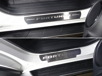 Накладки на пороги шлифованный лист надпись Fortuner 4 штуки ТСС для Toyota Fortuner 2017-2021