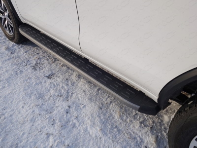 Пороги алюминиевые с накладкой ТСС серые для Toyota Fortuner № TOYFORT17-30GR