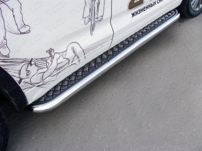 Пороги с площадкой алюминиевый лист 60 мм ТСС для Toyota Highlander 2017-2020