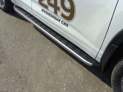Пороги алюминиевые ТСС с накладкой серые для Toyota Highlander № TOYHIGHL17-38GR