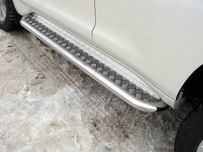 Пороги с площадкой алюминиевый лист 60 мм ТСС для Toyota Land Cruiser Prado 150 2017-2021