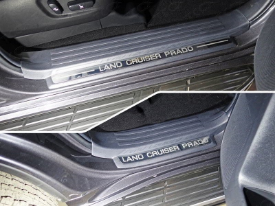 Накладки на пластиковые пороги зеркальный лист надпись Land Cruiser Prado 4 штуки ТСС для Toyota Land Cruiser Prado 150 2017-2021