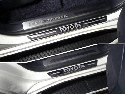 Накладки на пороги с гибом зеркальный лист надпись Toyota 4 штуки ТСС для Toyota Land Cruiser 200 Excalibur 2017-2021
