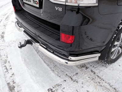 Защита задняя двойные уголки 76-42 мм ТСС для Toyota Land Cruiser 200 Executive 2016-2021