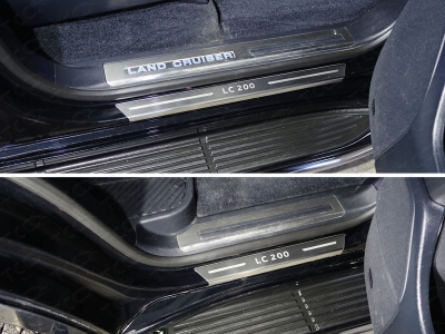 Накладки на пороги с гибом шлифованный лист надпись LC 200 4 штуки ТСС для Toyota Land Cruiser 200 Executive 2016-2021