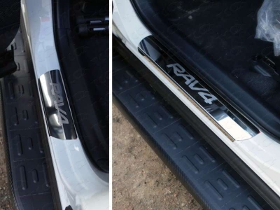Накладки на пороги зеркальный лист надпись RAV4 ТСС для Toyota RAV4 2015-2019