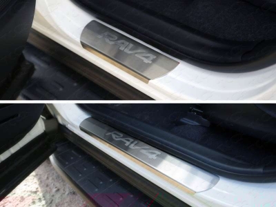 Накладки на пороги шлифованный лист надпись RAV4 ТСС для Toyota RAV4 2015-2019