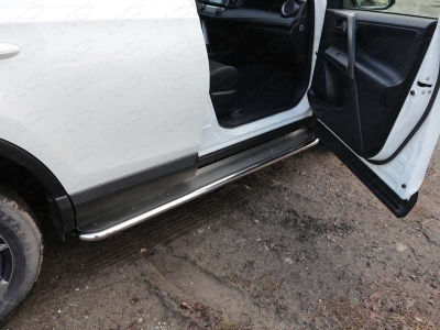 Пороги с площадкой нержавеющий лист 42 мм ТСС для Toyota RAV4 2015-2019